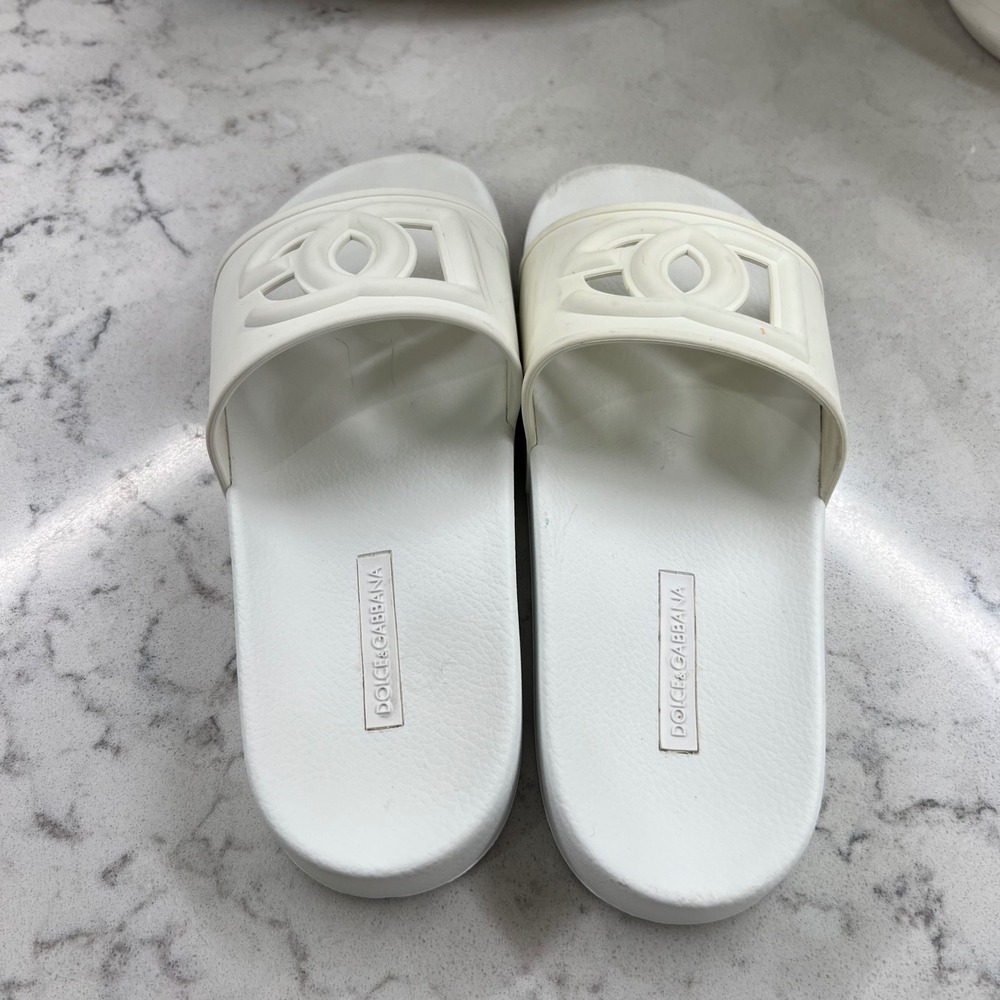 Dolce & Gabbana White Rubber Logo Slide Sandals Made in Italy Size 37 EU - Picture 5 of 12